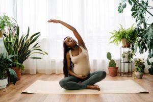 pregnant woman doing yoga.