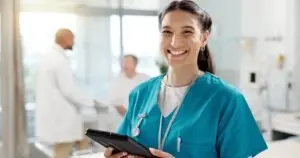 female doctor smiling.