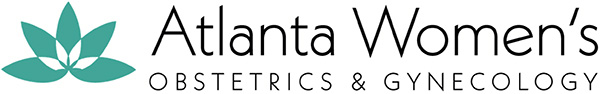 Logo for Atlanta Women’s Obstetrics & Gynecology featuring a teal lotus flower on the left and the clinic’s name in black text on the right.